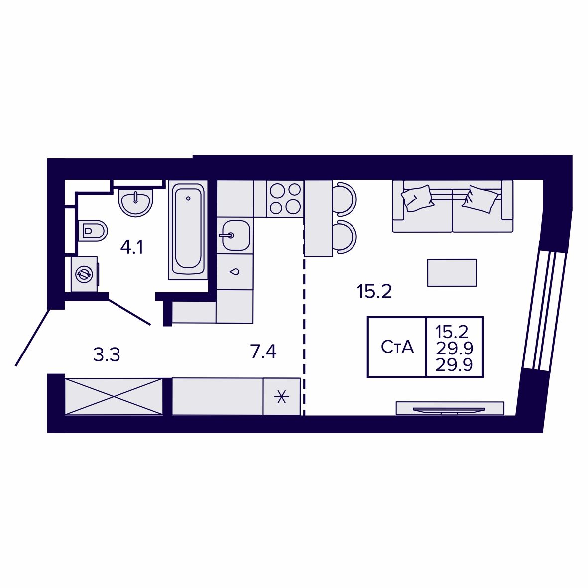 Студия, 29.96 м², № 125 в Сподвижники