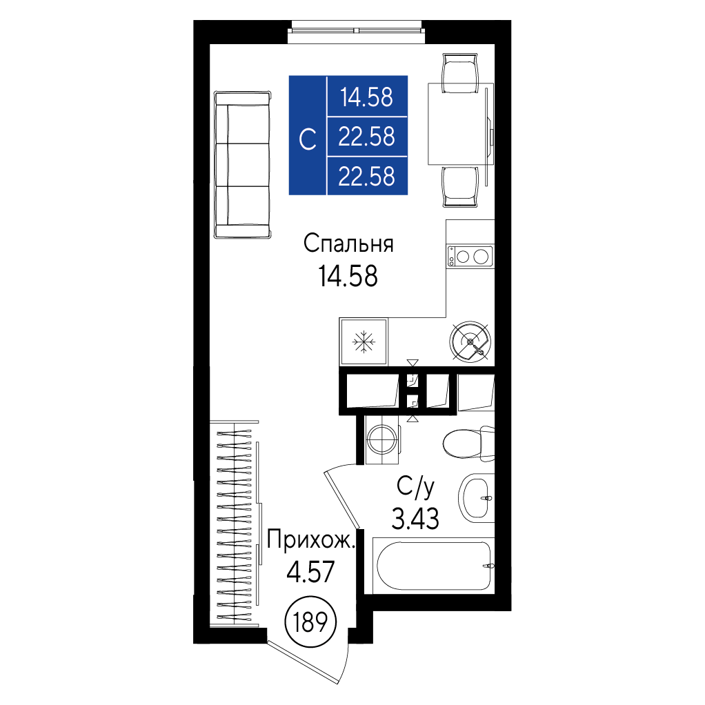 Студия, 22.58 м² · Приморье