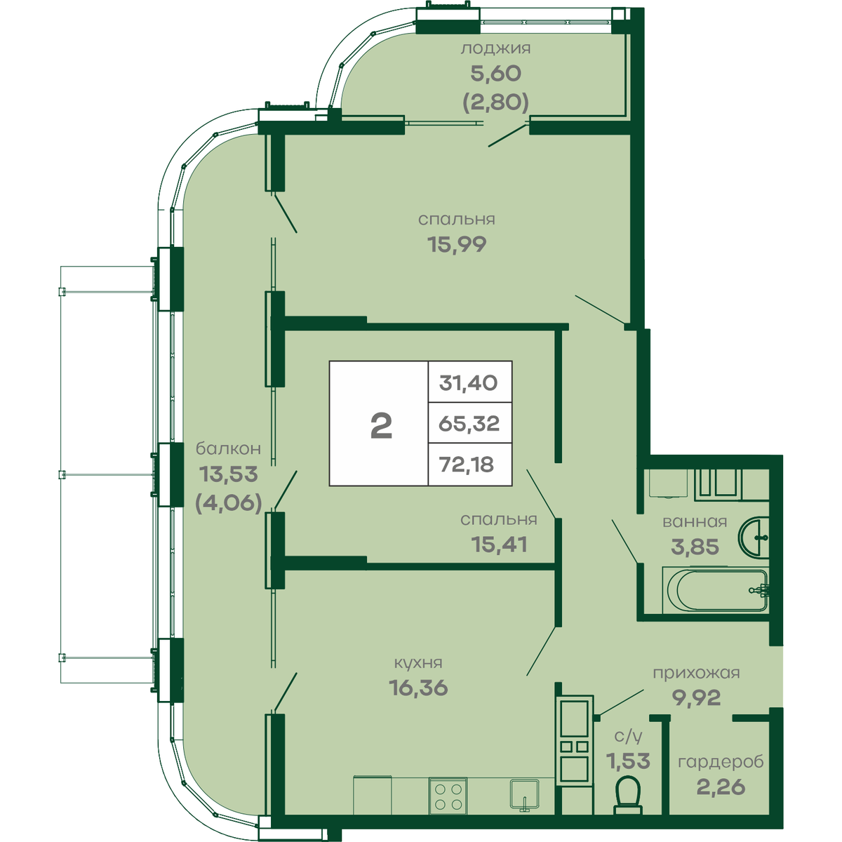 2-к, 72.18 м² · СкайПАРК