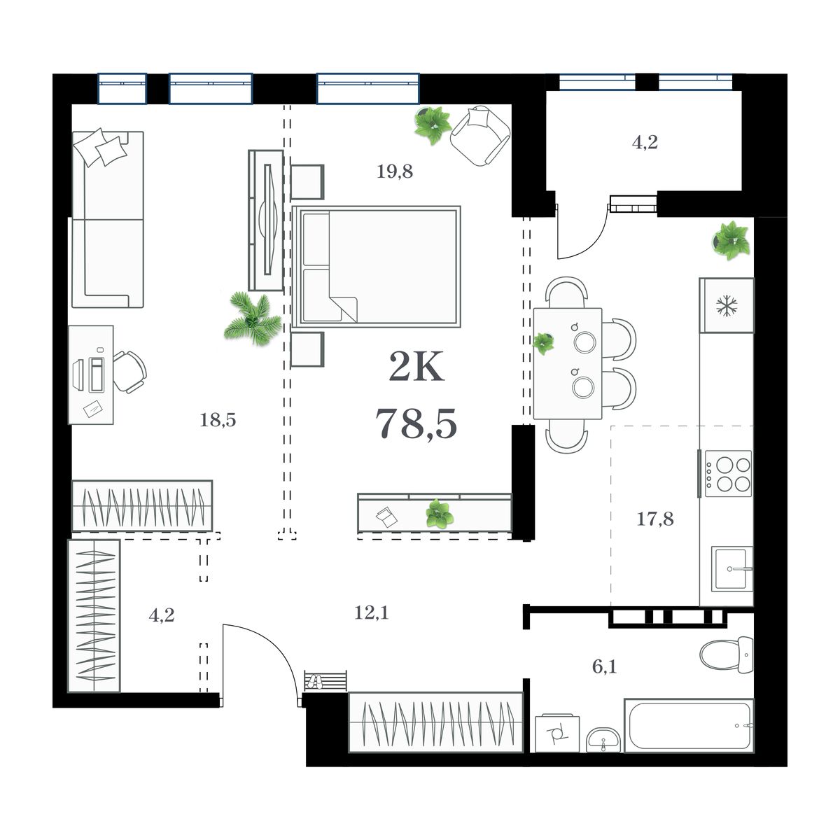 2-комнатная, 82.28 м², № 61 в Амурский
