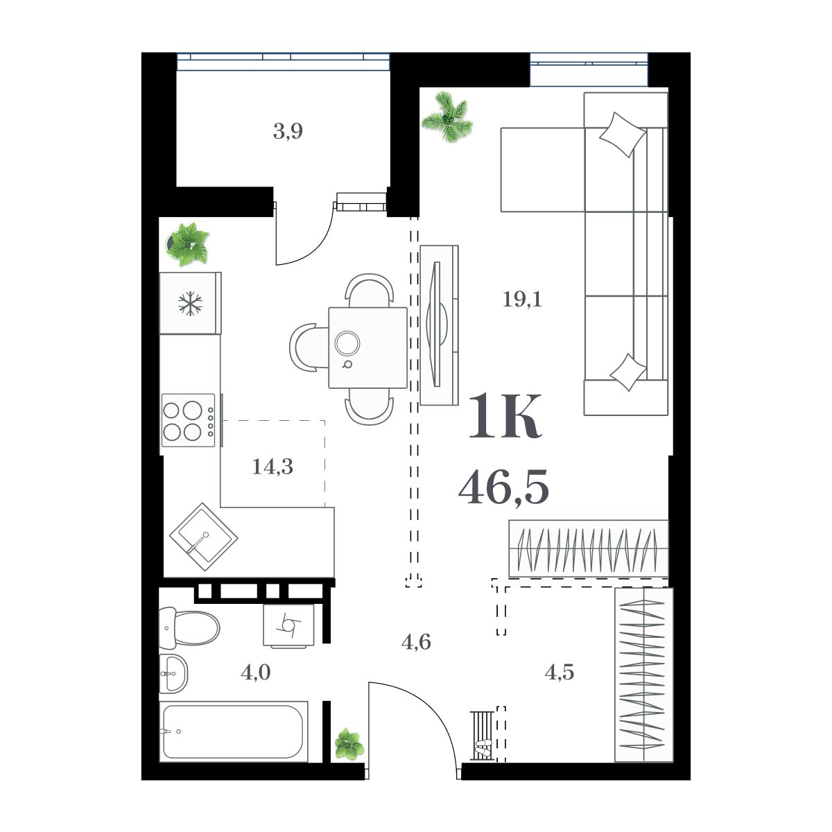 1-комнатная, 49.54 м², № 60 в Амурский