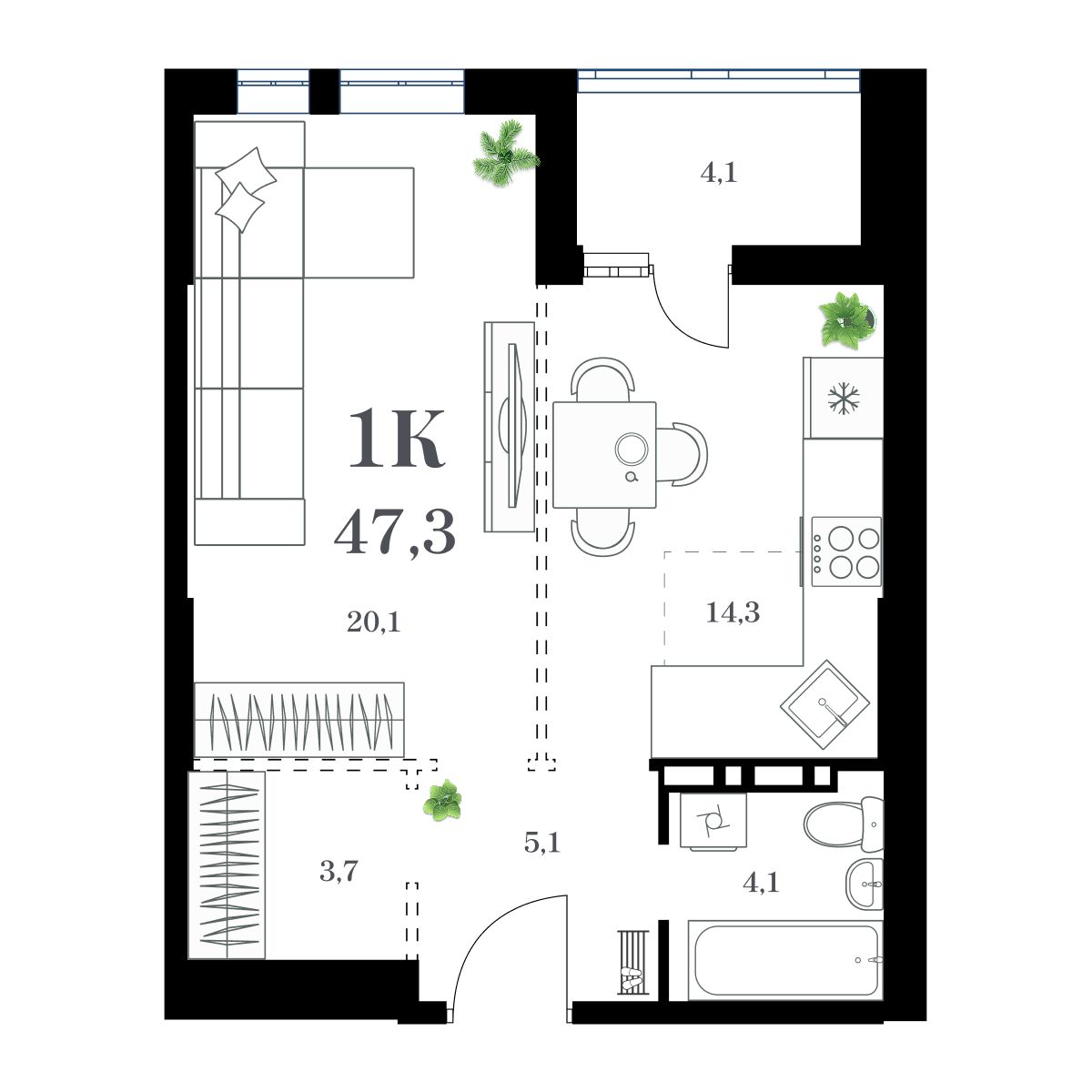 1-комнатная, 50.4 м², № 82 в Амурский