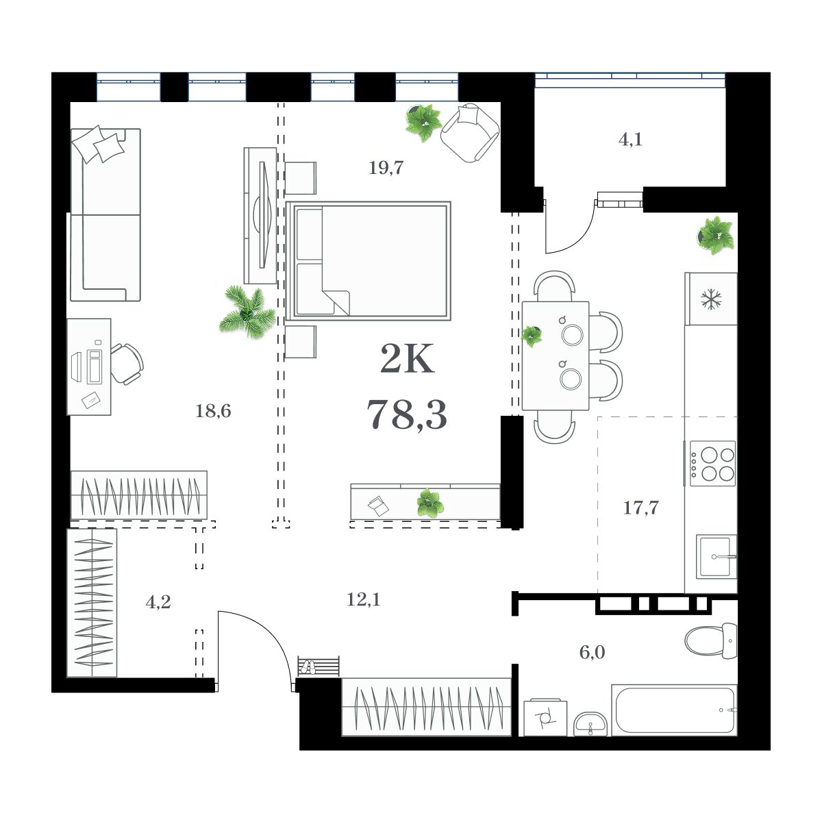 2-комнатная, 82.28 м², № 34 в Амурский