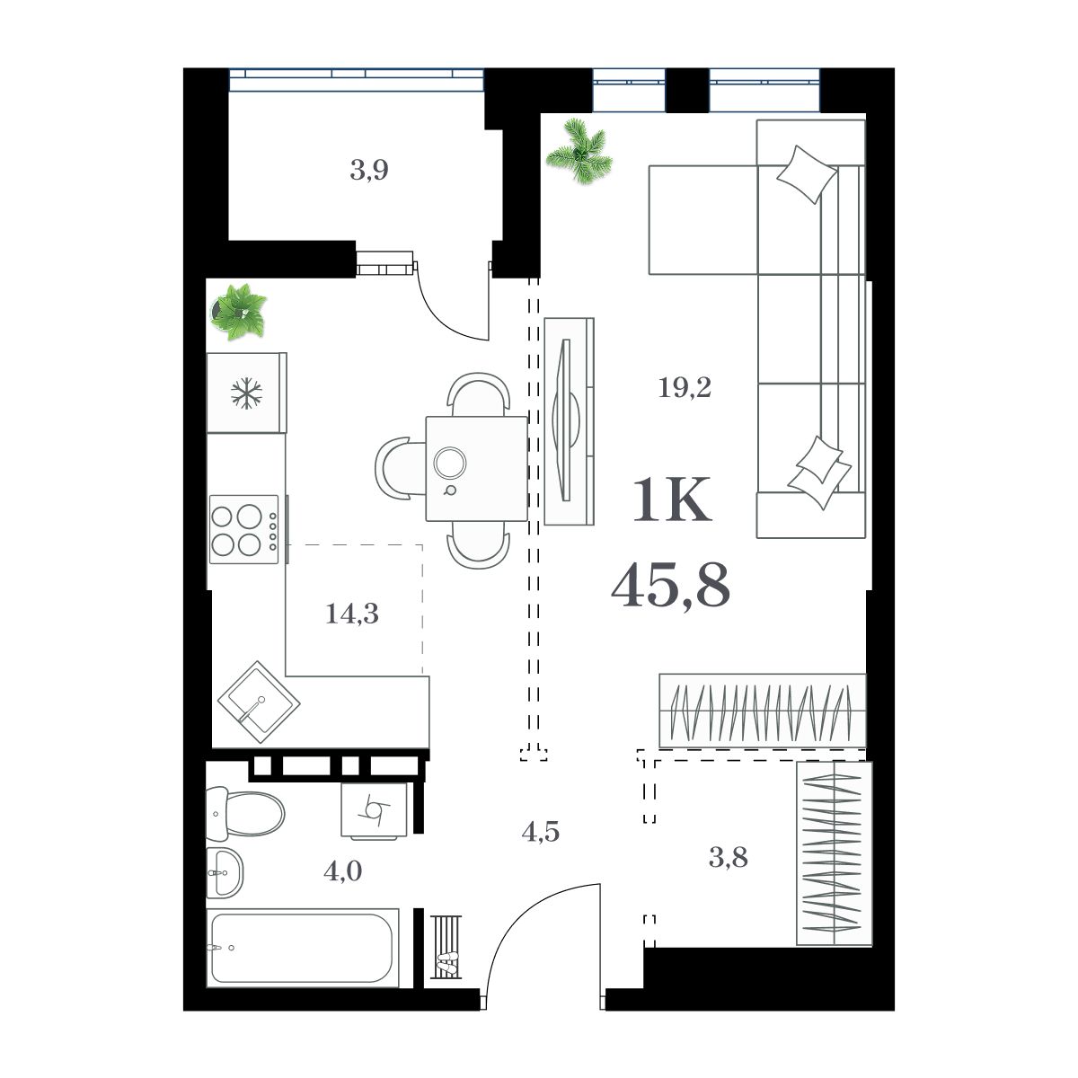 1-комнатная, 48.68 м², № 58 в Амурский