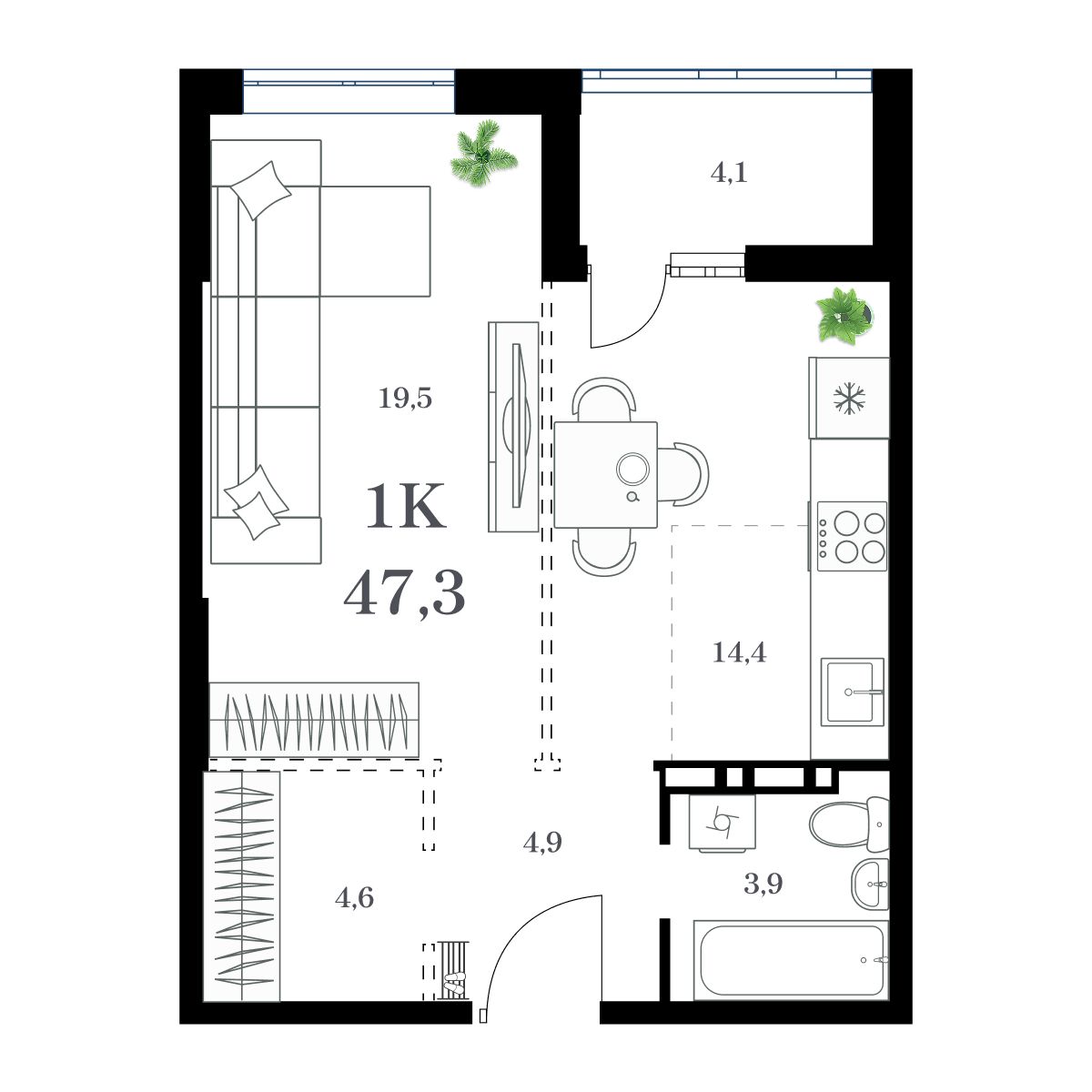 1-комнатная, 50.48 м², № 116 в Амурский