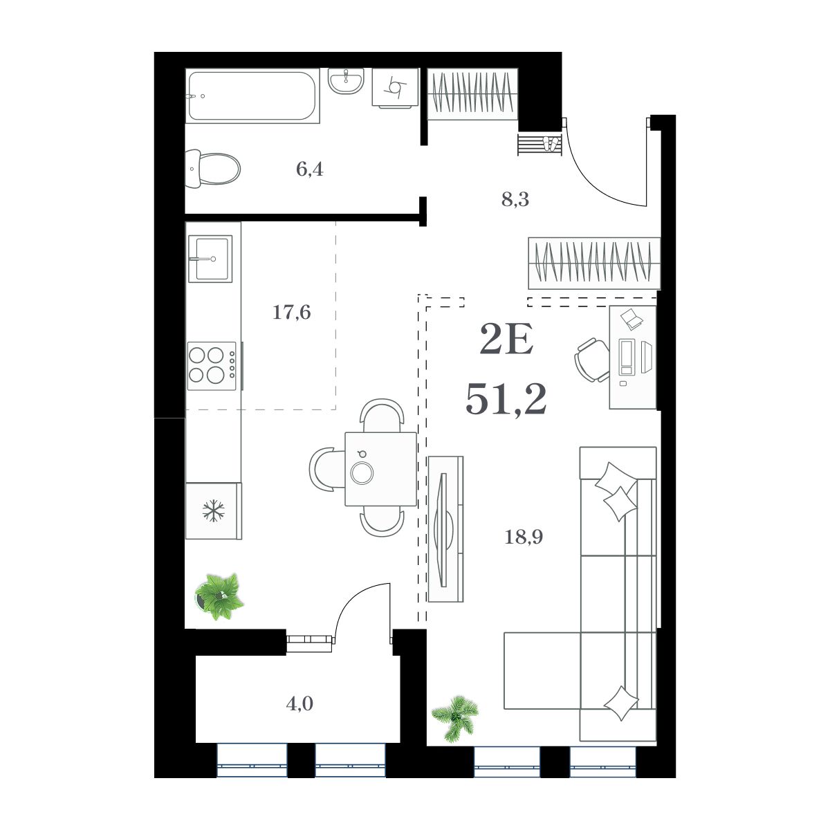 1-комнатная, 54.19 м², № 84 в Амурский