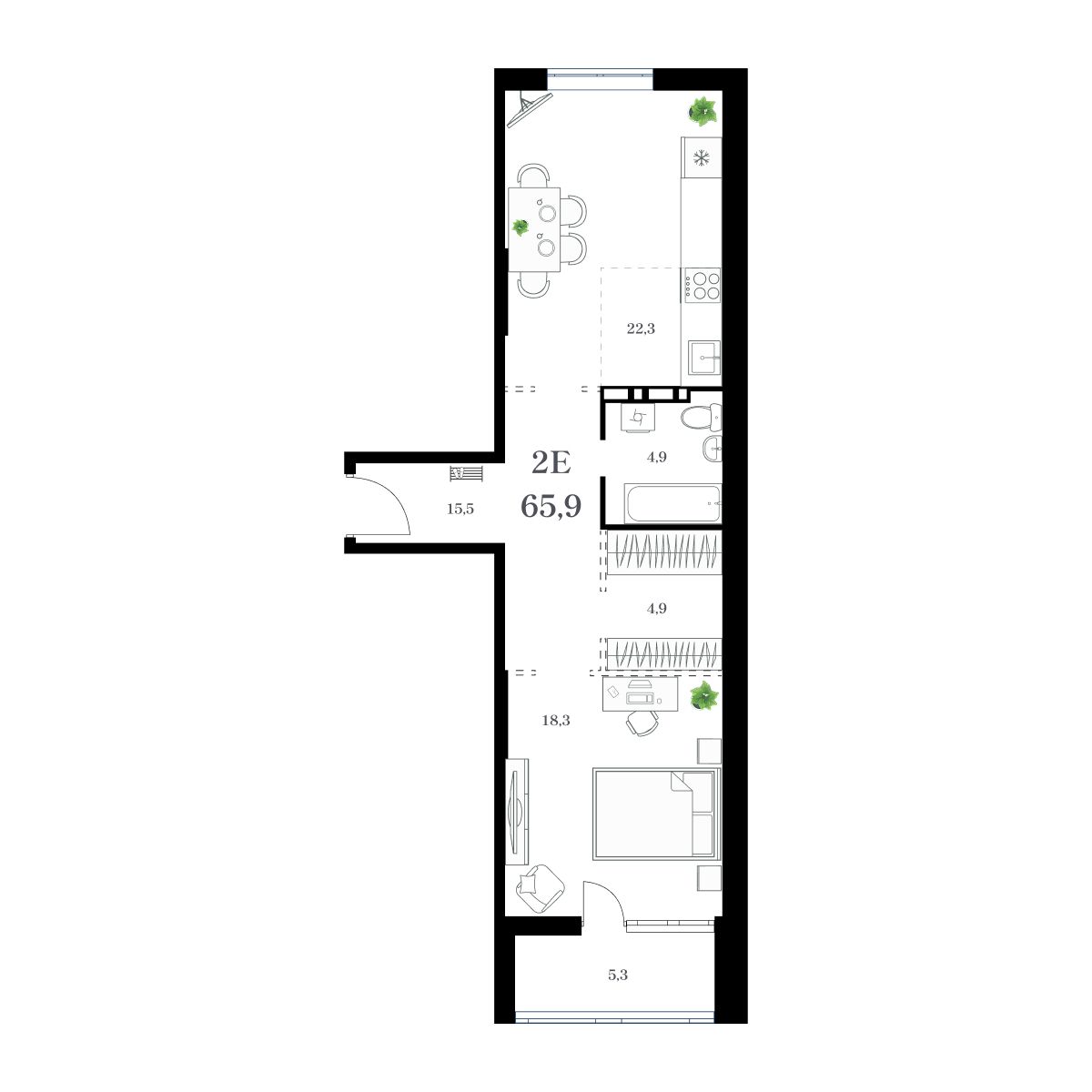 1-комнатная, 69.26 м², № 120 в Амурский