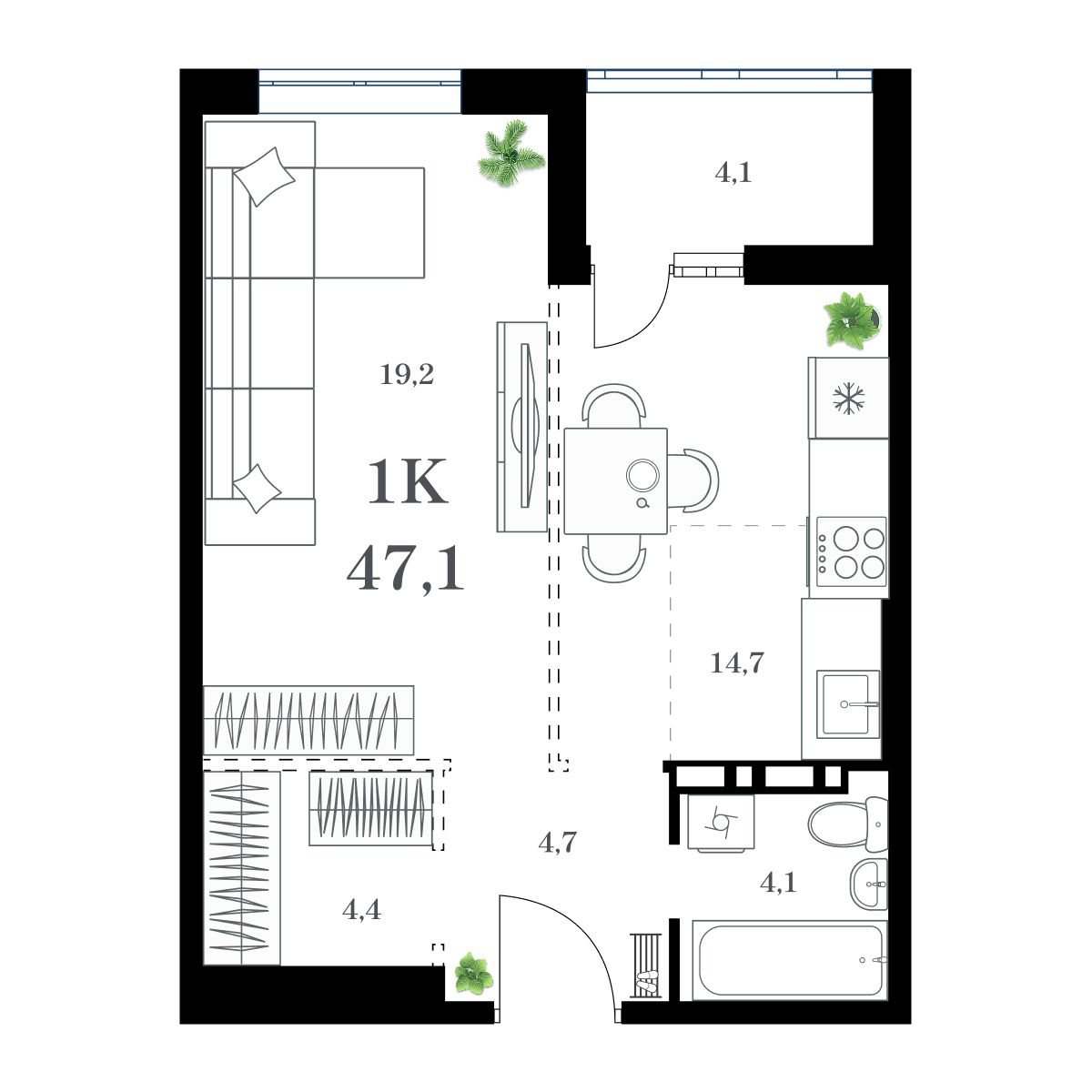 1-комнатная, 49.79 м², № 118 в Амурский