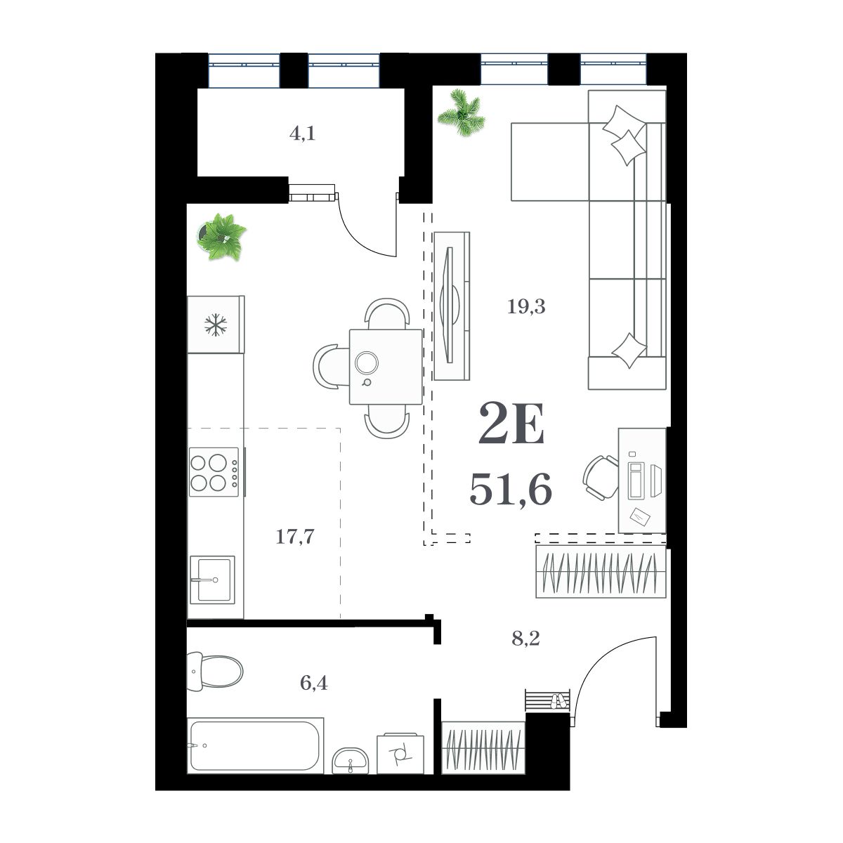 1-комнатная, 54.18 м², № 85 в Амурский