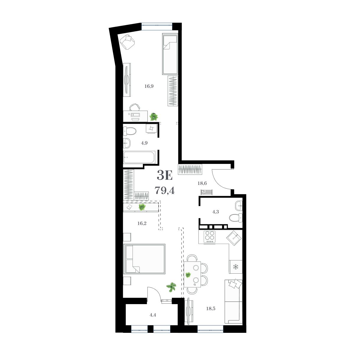 2-комнатная, 82.36 м², № 150 в Амурский