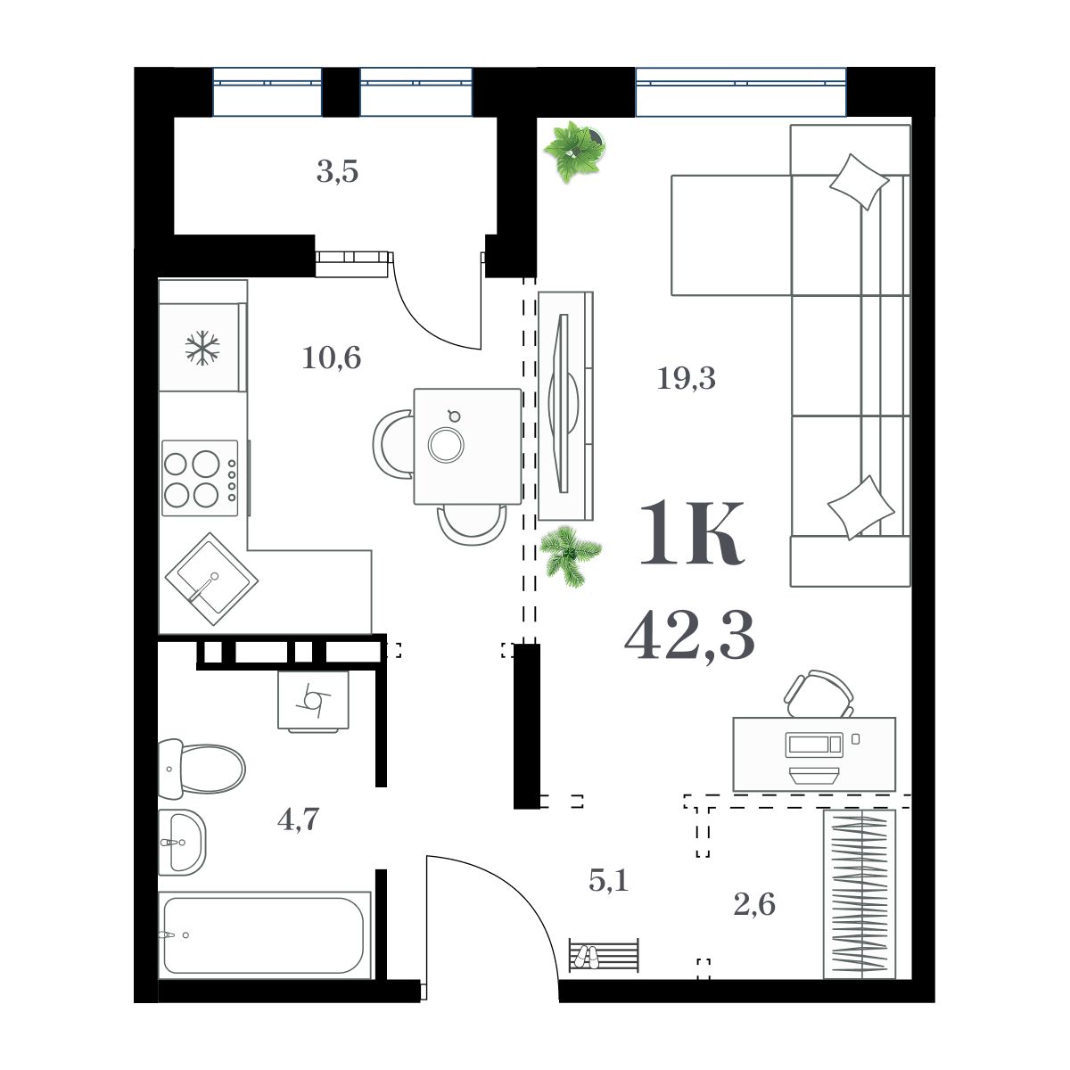 1-комнатная, 45.15 м², № 216 в Амурский