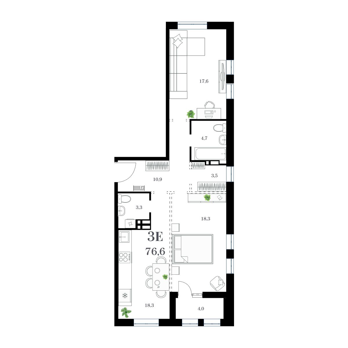 2-комнатная, 80.05 м², № 217 в Амурский