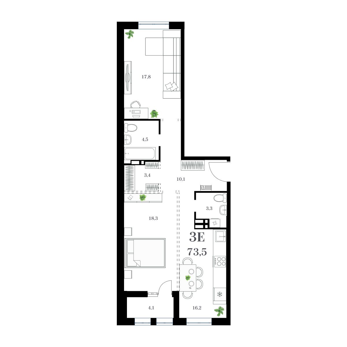 2-комнатная, 77.07 м², № 214 в Амурский