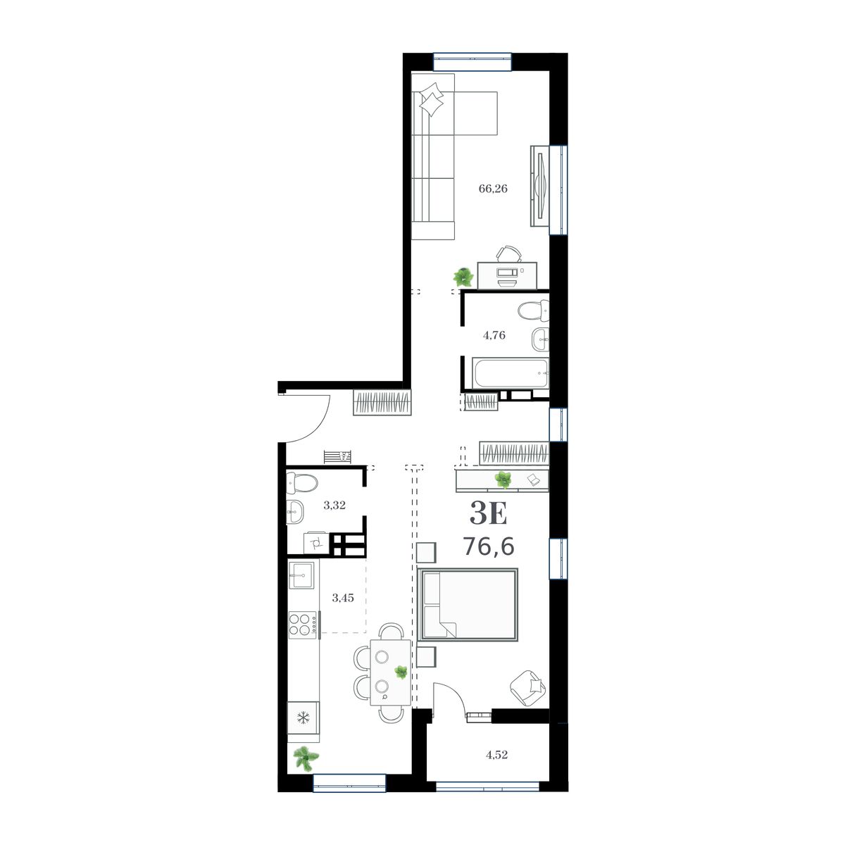 2-комнатная, 80.05 м², № 217 в Амурский