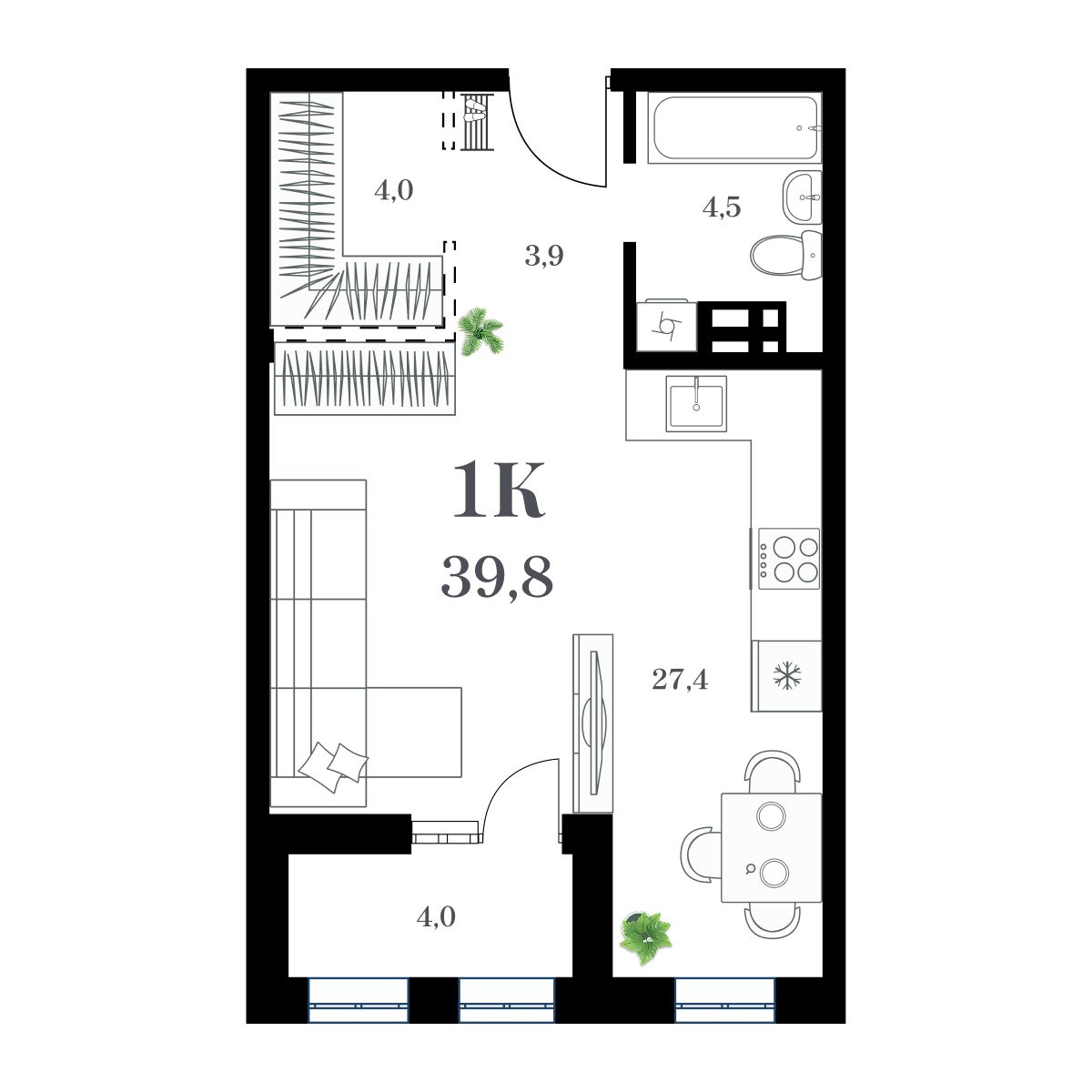 1-комнатная, 41.93 м², № 257 в Амурский