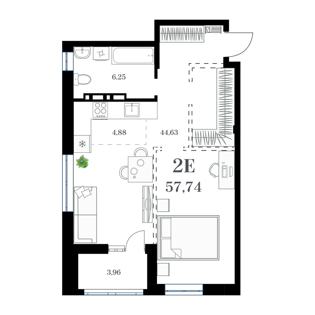 1-комнатная, 57.74 м², № 258 в Амурский