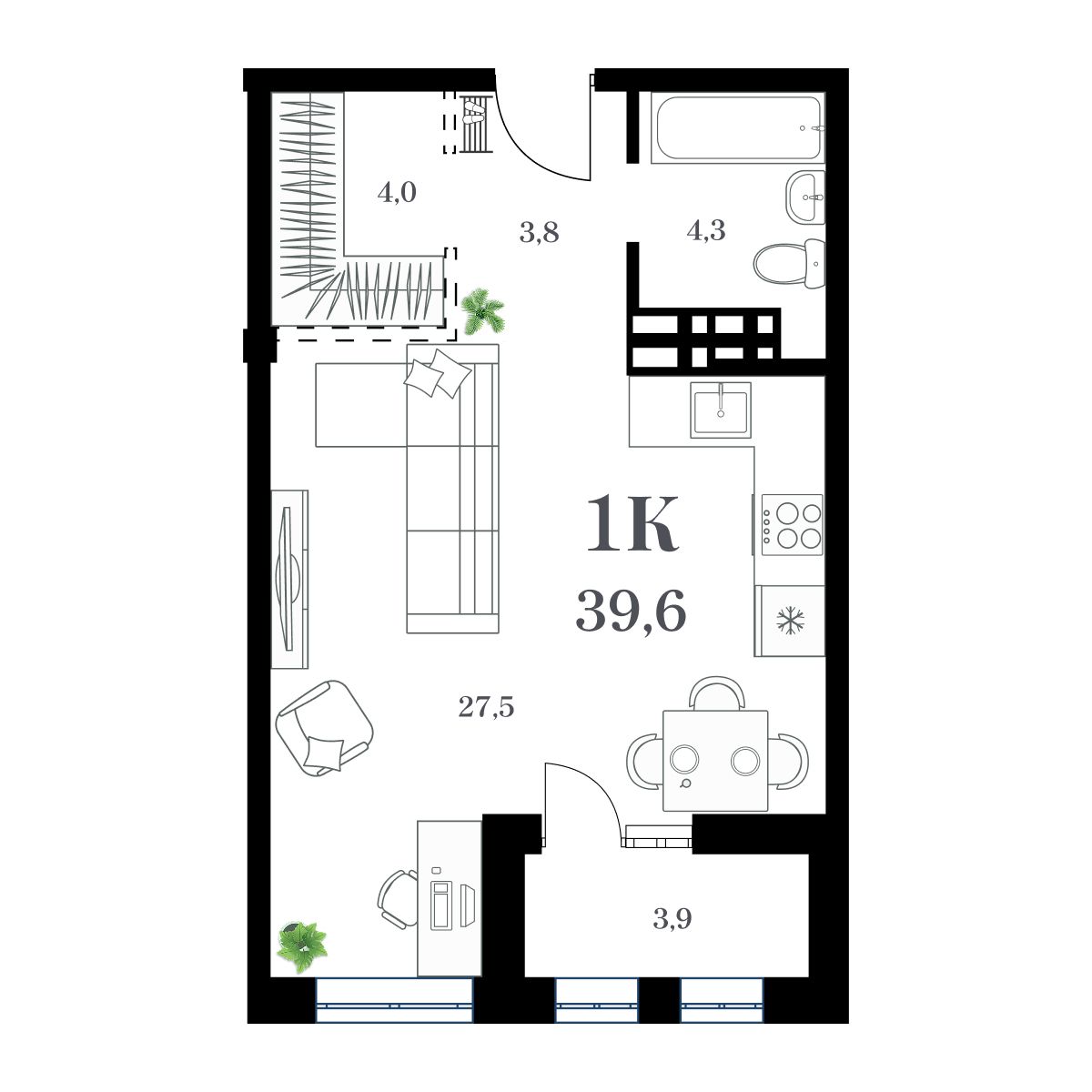 1-комнатная, 41.73 м², № 314 в Амурский
