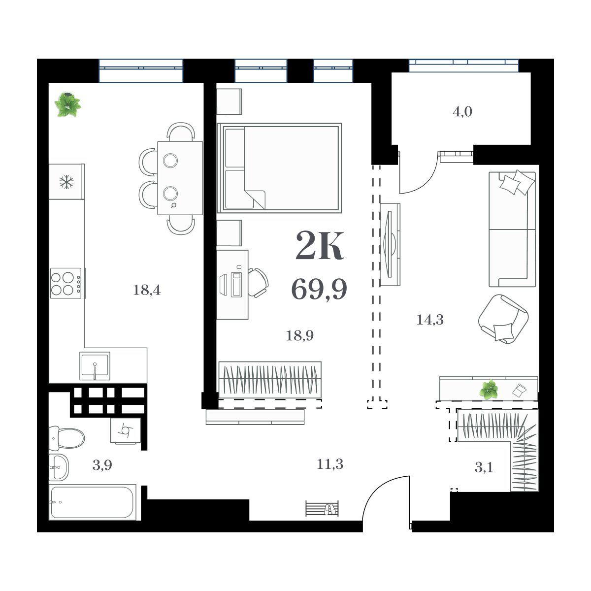 2-комнатная, 72.18 м², № 323 в Амурский