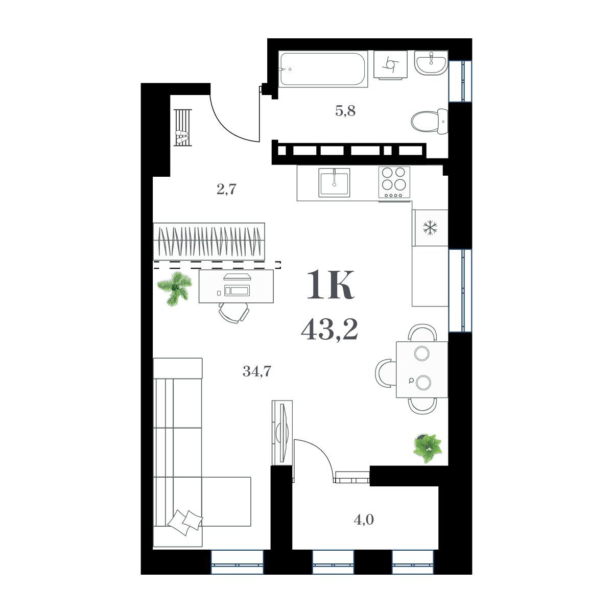 1-комнатная, 45.27 м², № 331 в Амурский