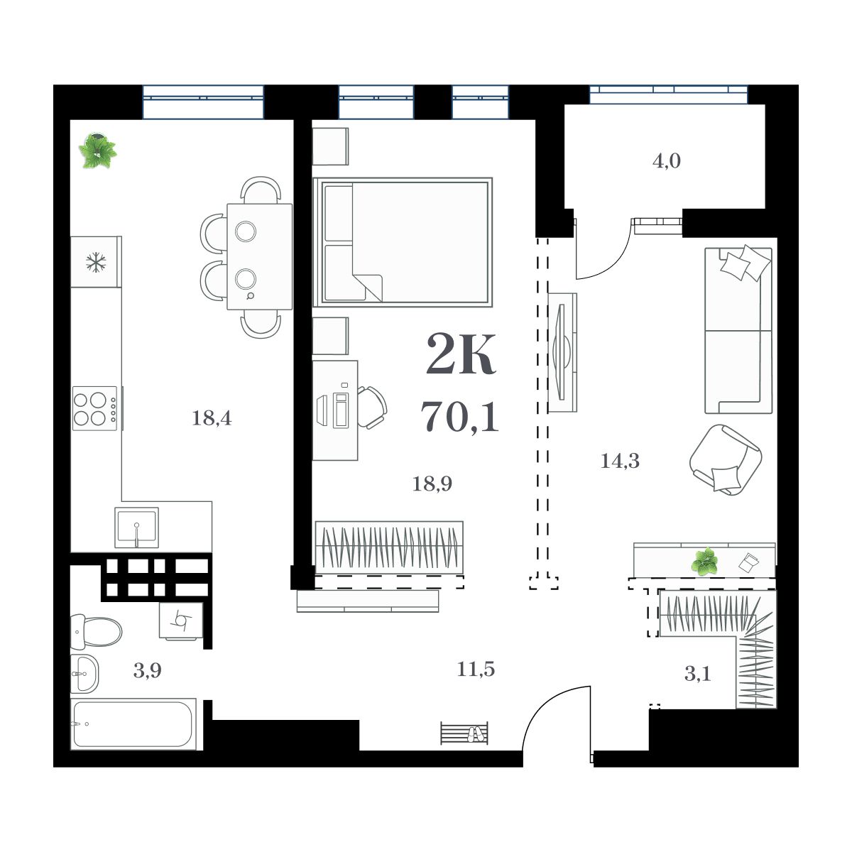 2-комнатная, 72.18 м², № 329 в Амурский