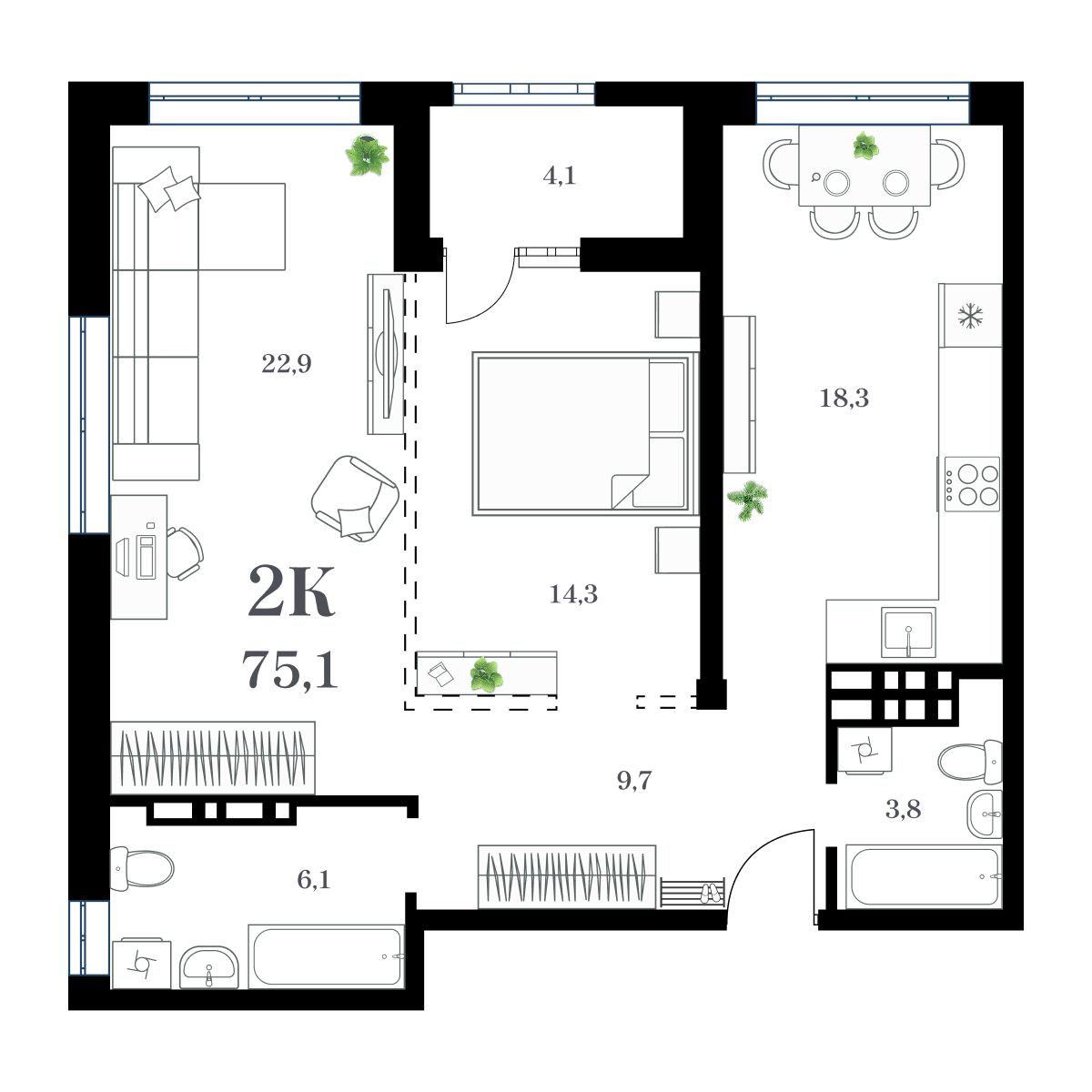 2-комнатная, 77.77 м², № 316 в Амурский