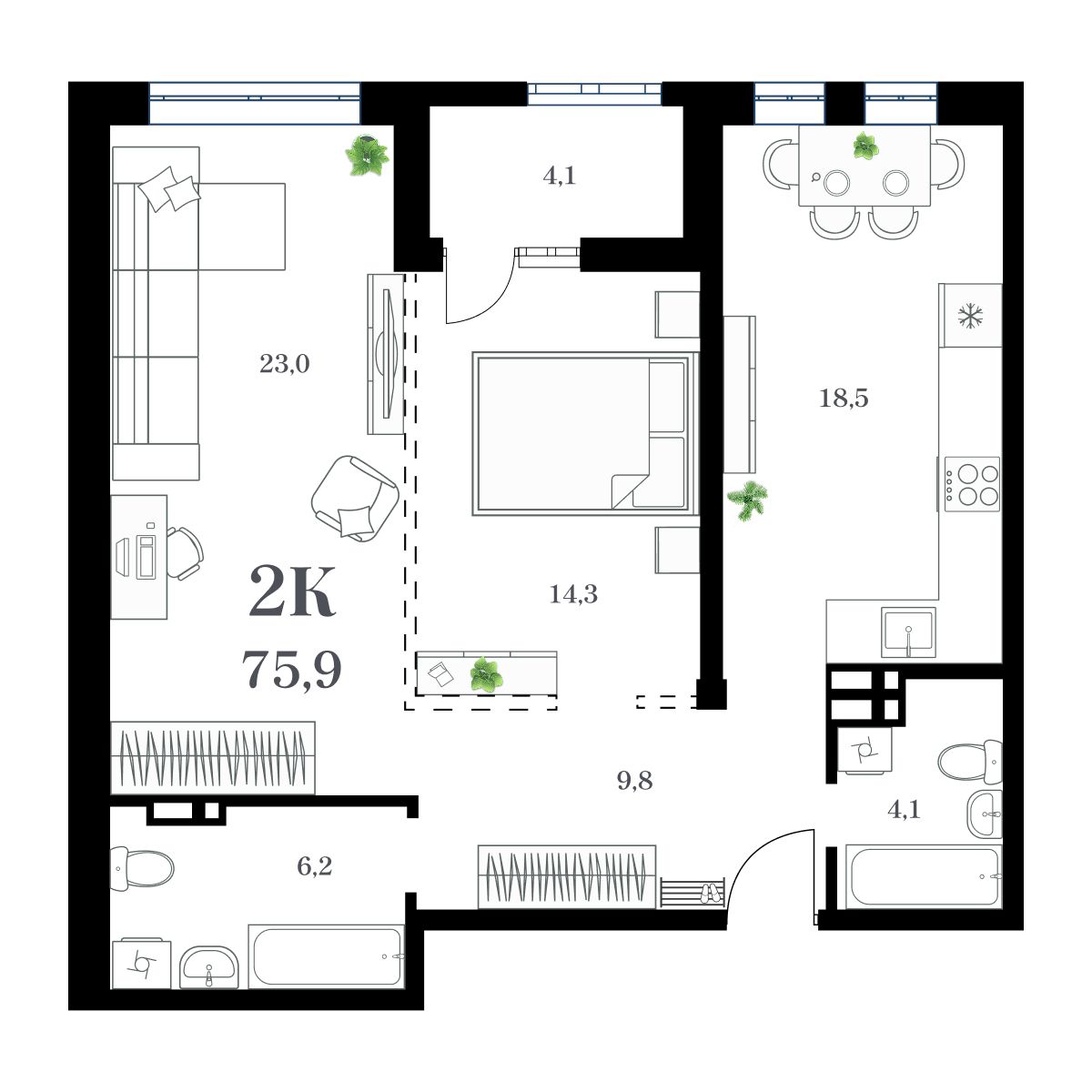 2-комнатная, 78.07 м², № 298 в Амурский
