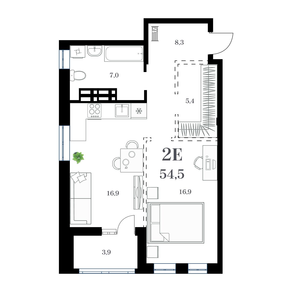 1-комнатная, 57.15 м², № 321 в Амурский