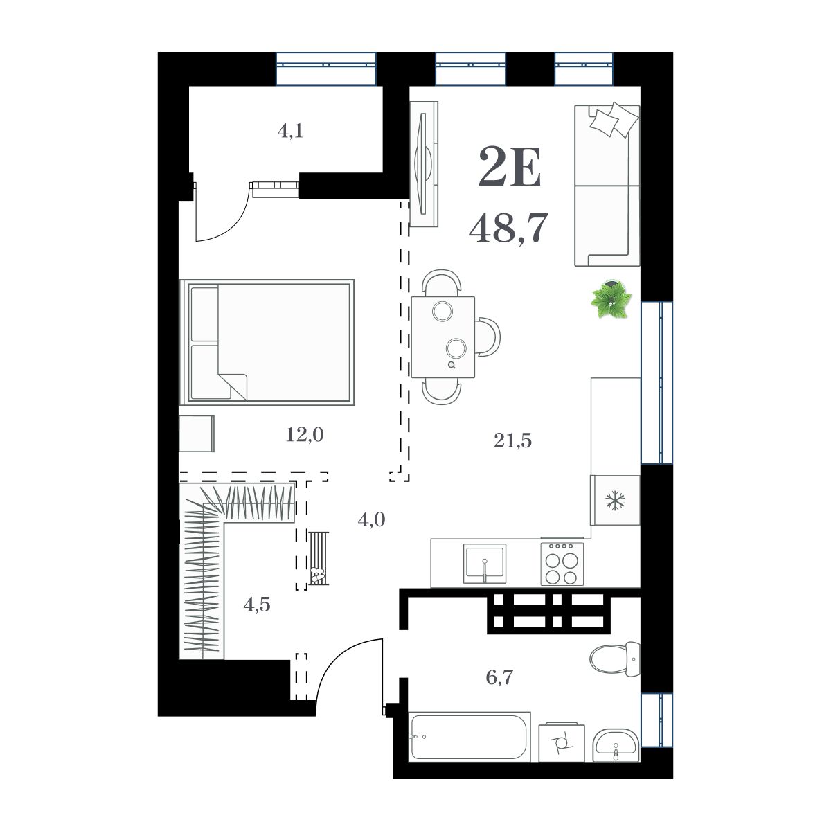 2-комнатная, 51.4 м², № 330 в Амурский