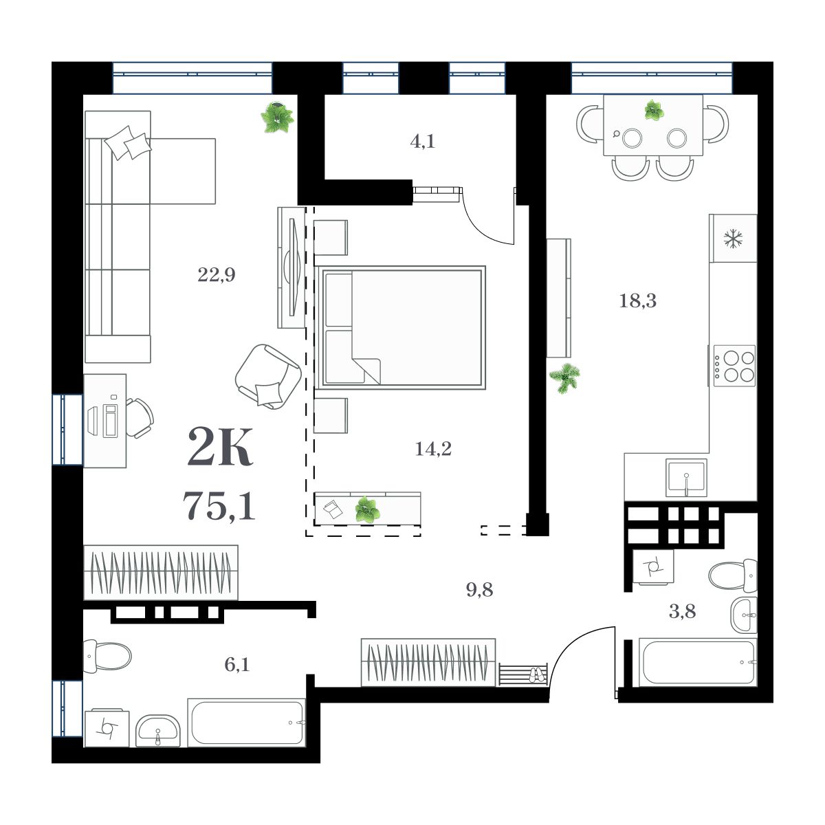 2-комнатная, 77.77 м², № 352 в Амурский