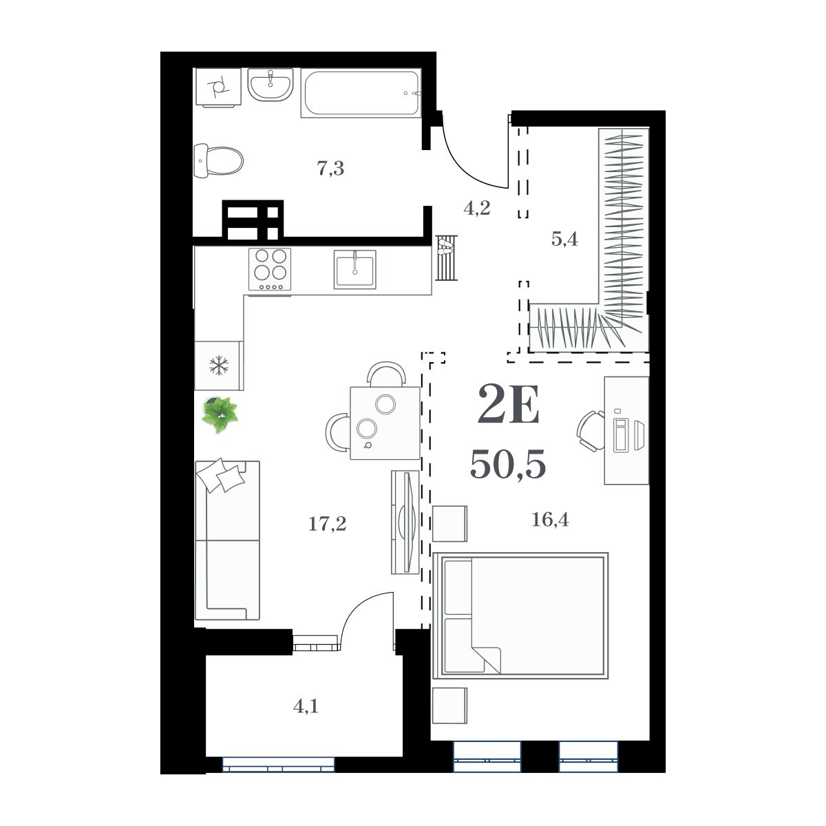 1-комнатная, 53.23 м², № 279 в Амурский