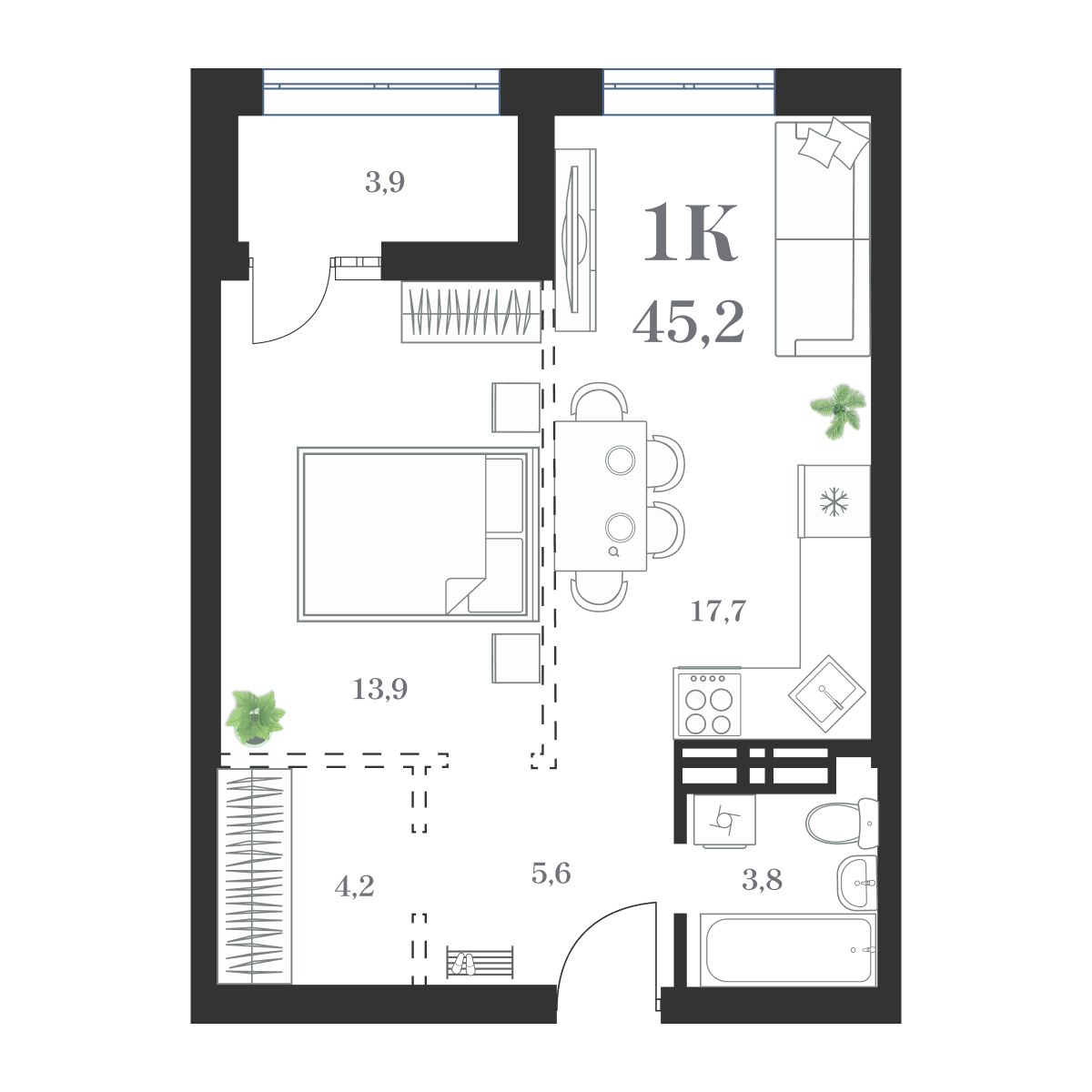 1-комнатная, 48.81 м², № 90 в Амурский
