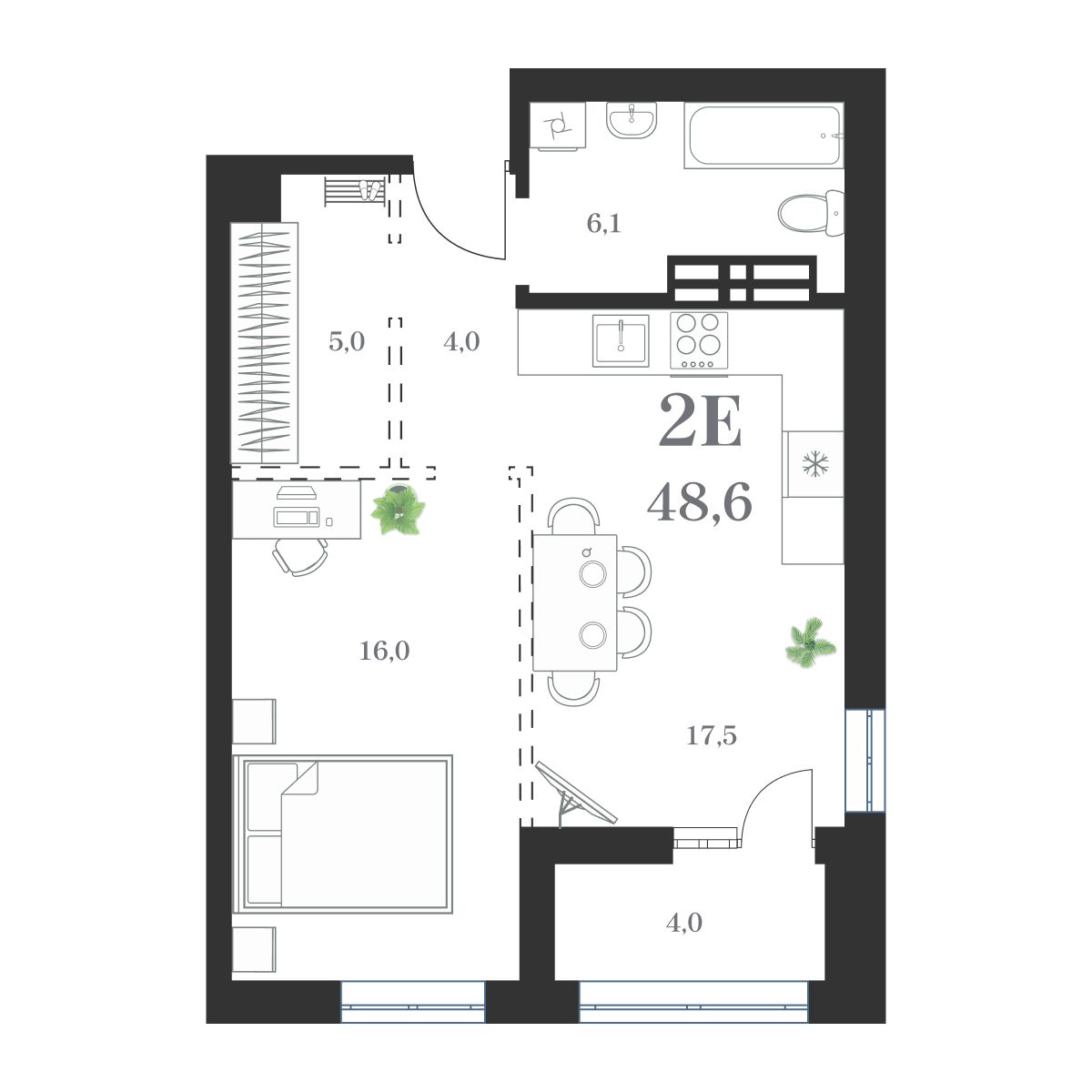 1-комнатная, 51.74 м², № 93 в Амурский