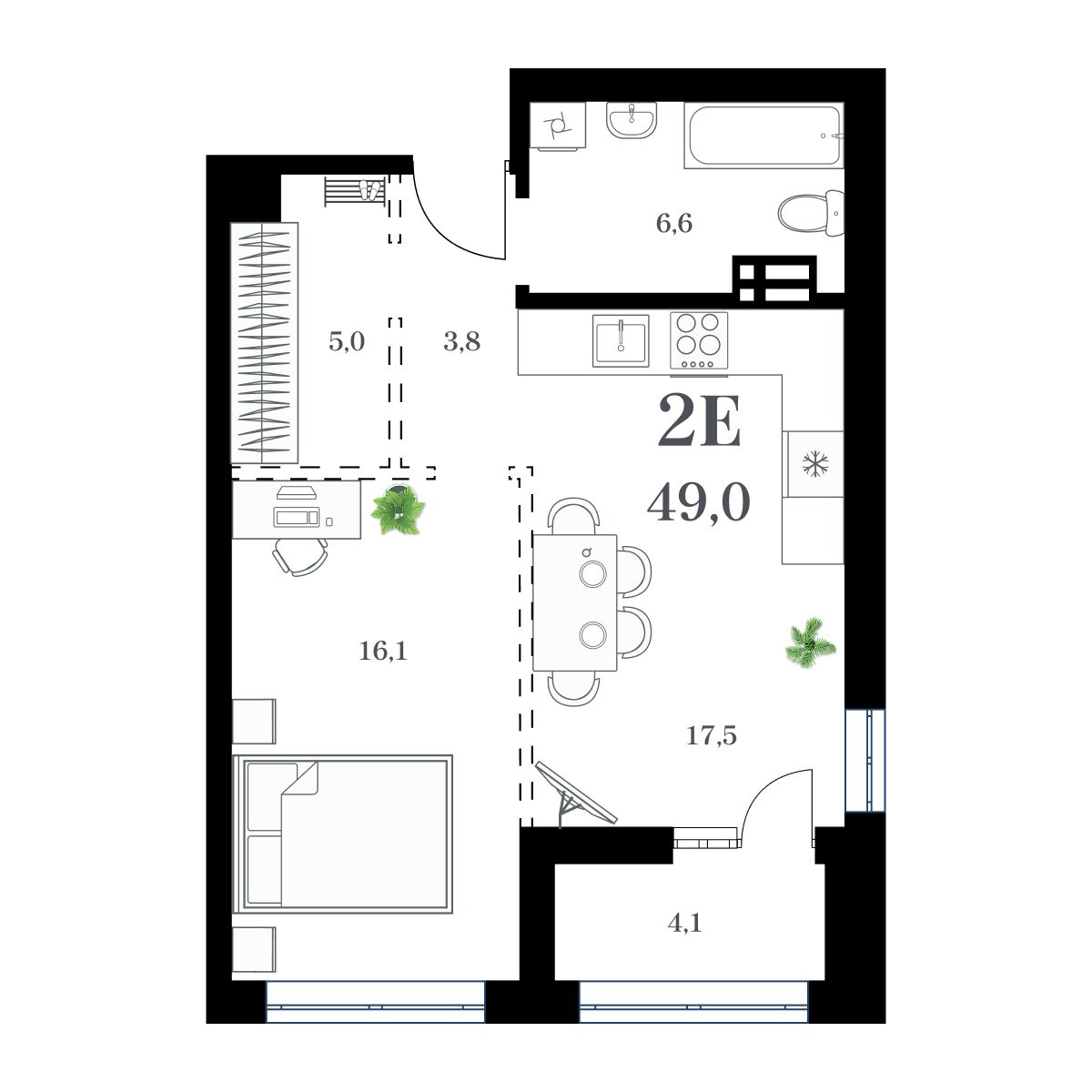1-комнатная, 51.73 м², № 61 в Амурский