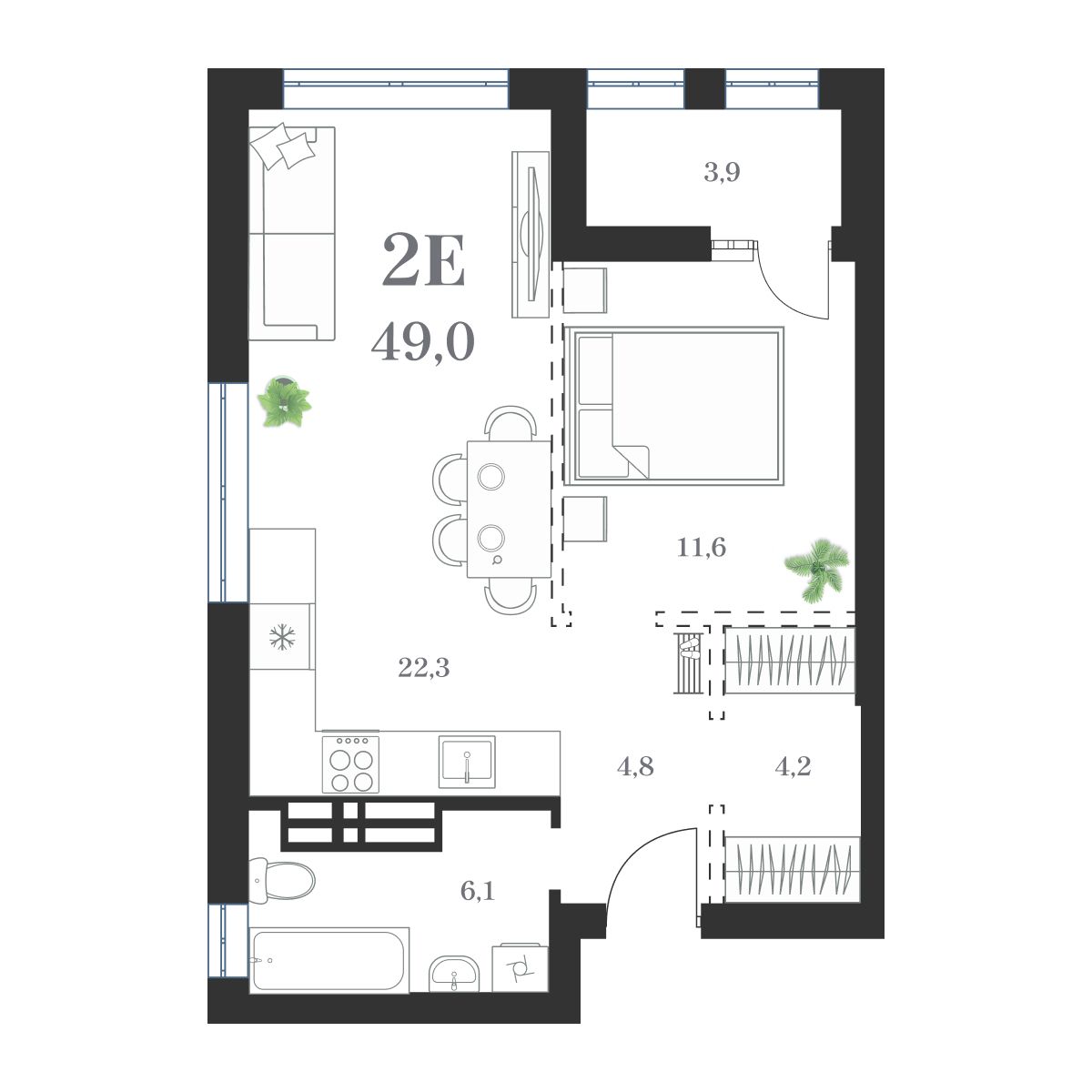 1-комнатная, 52.3 м², № 89 в Амурский