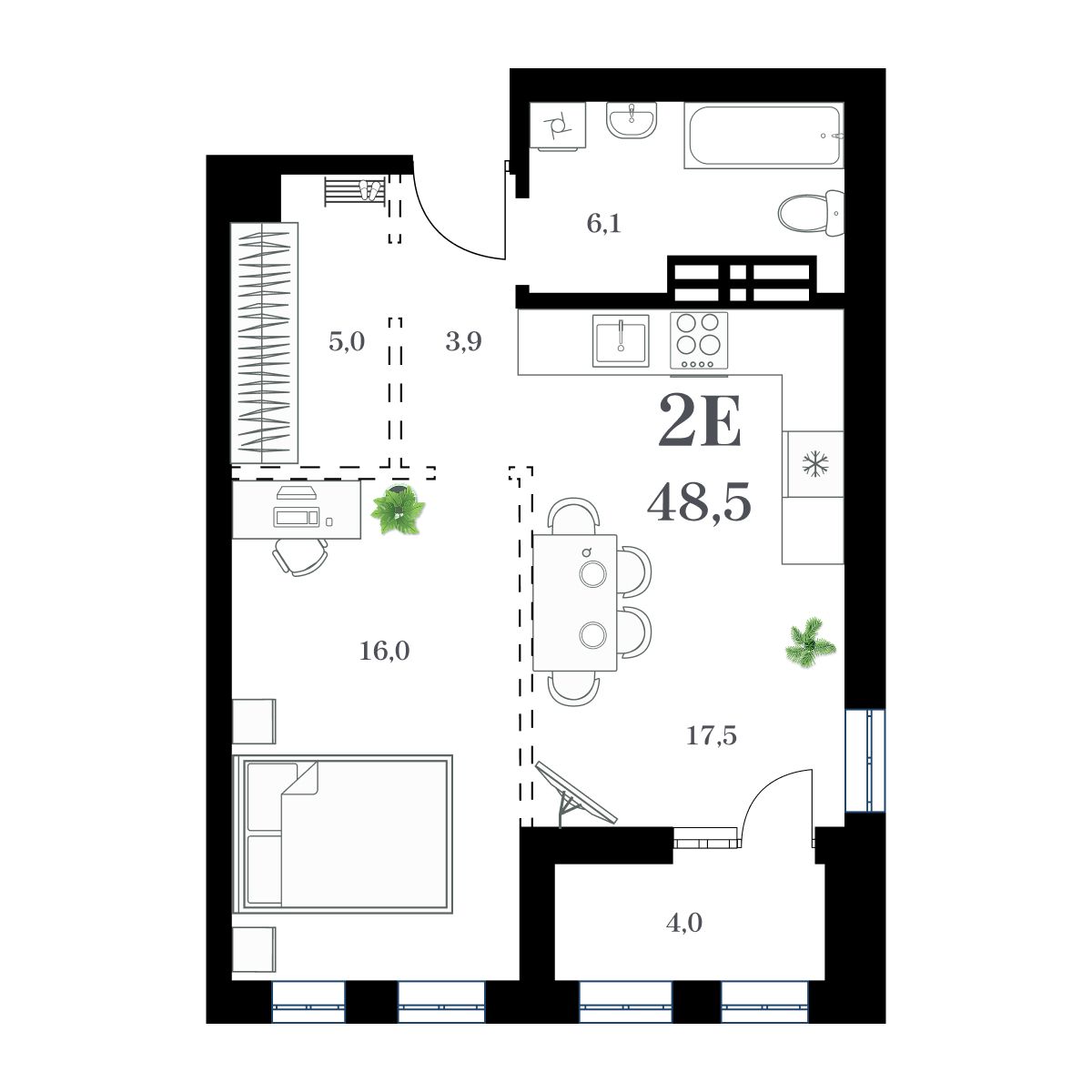 1-комнатная, 51.46 м², № 149 в Амурский