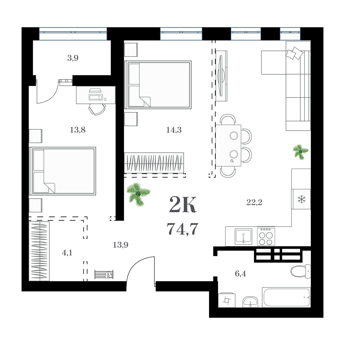 2-комнатная, 78.16 м², № 116 в Амурский