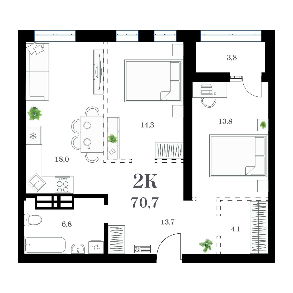 2-комнатная, 74.96 м², № 83 в Амурский