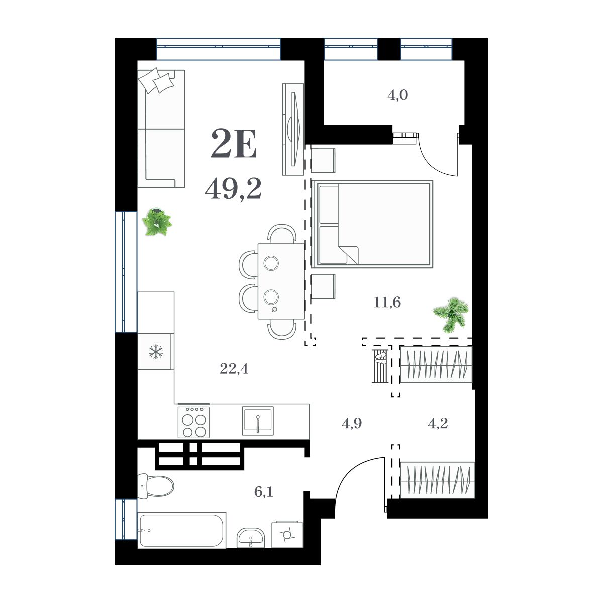 1-комнатная, 52.09 м², № 73 в Амурский