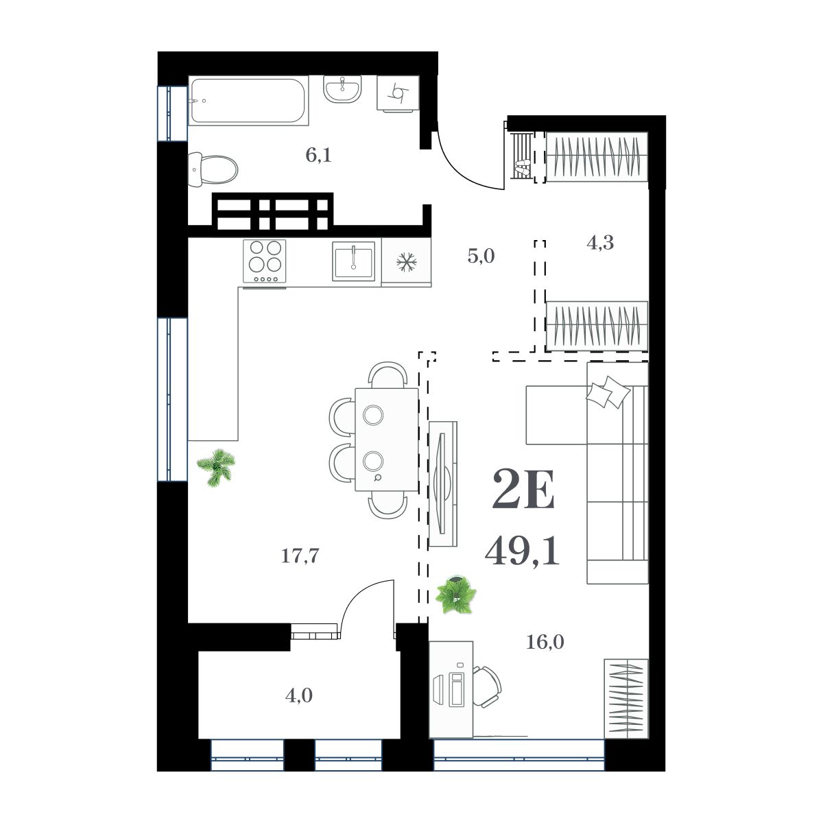 1-комнатная, 51.73 м², № 120 в Амурский