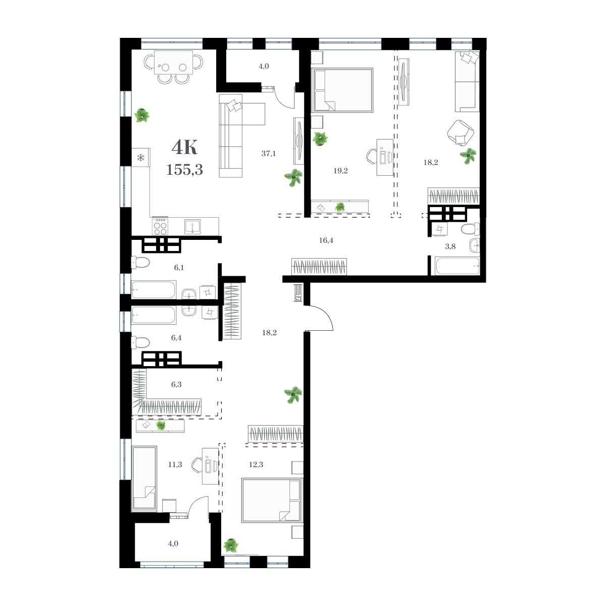 4-комнатная, 160.93 м², № 160 в Амурский
