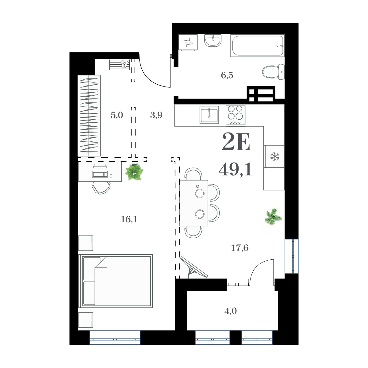 1-комнатная, 51.73 м², № 29 в Амурский