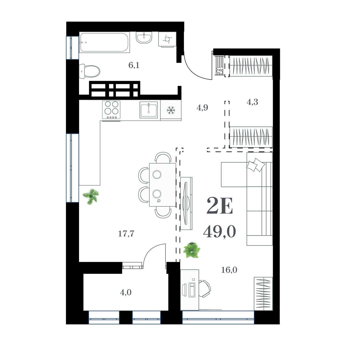 1-комнатная, 51.73 м², № 104 в Амурский