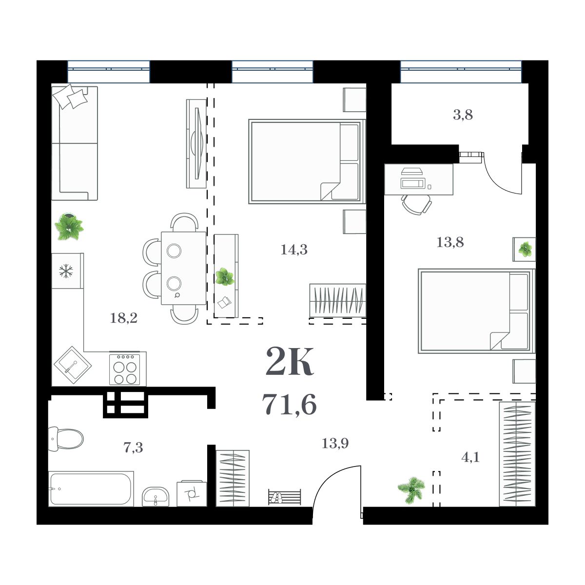 2-комнатная, 74.96 м², № 27 в Амурский
