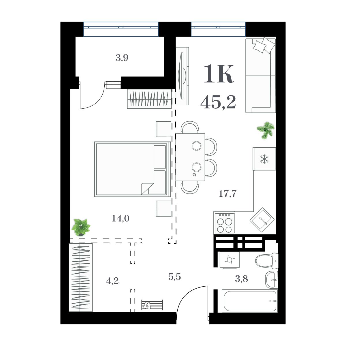 1-комнатная, 48.82 м², № 74 в Амурский