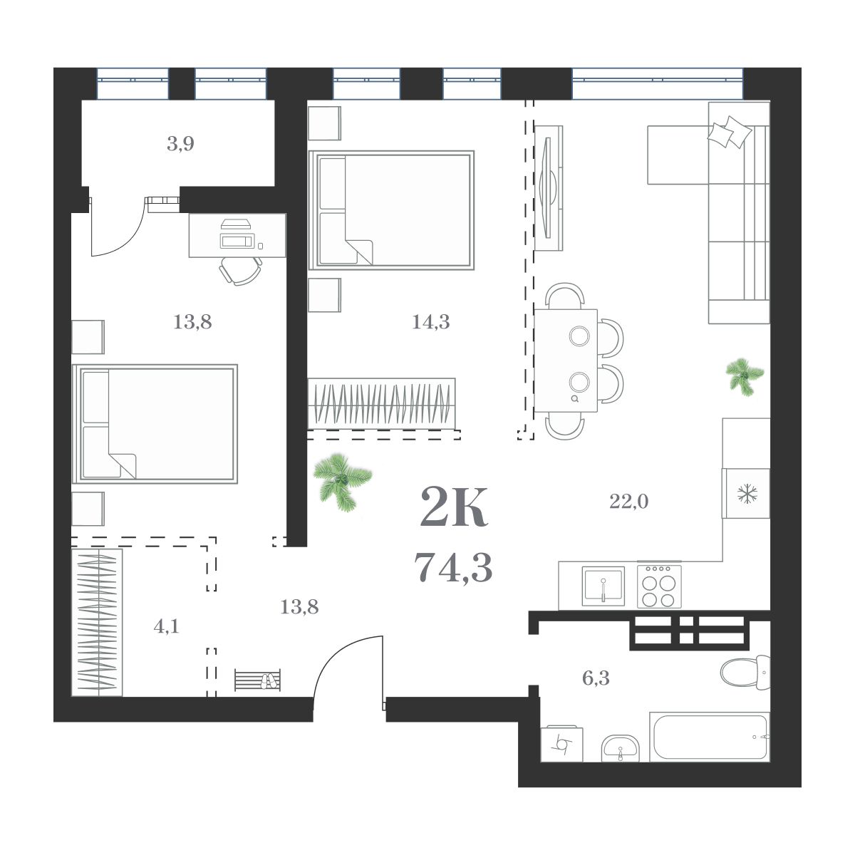 2-комнатная, 78.43 м², № 92 в Амурский