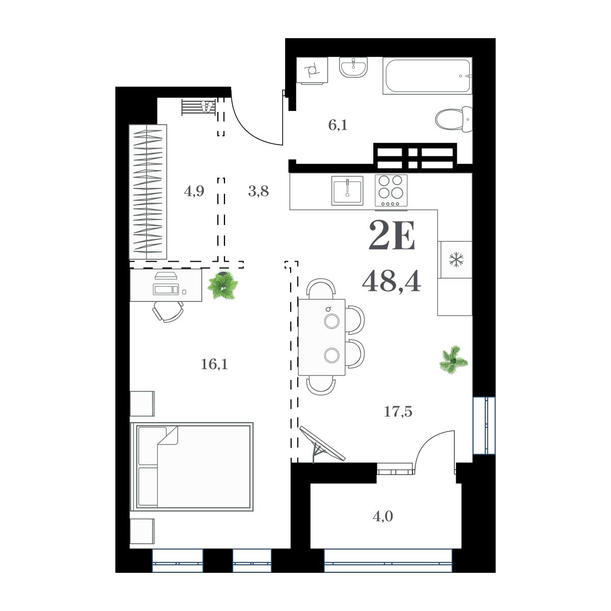 1-комнатная, 51.46 м², № 117 в Амурский