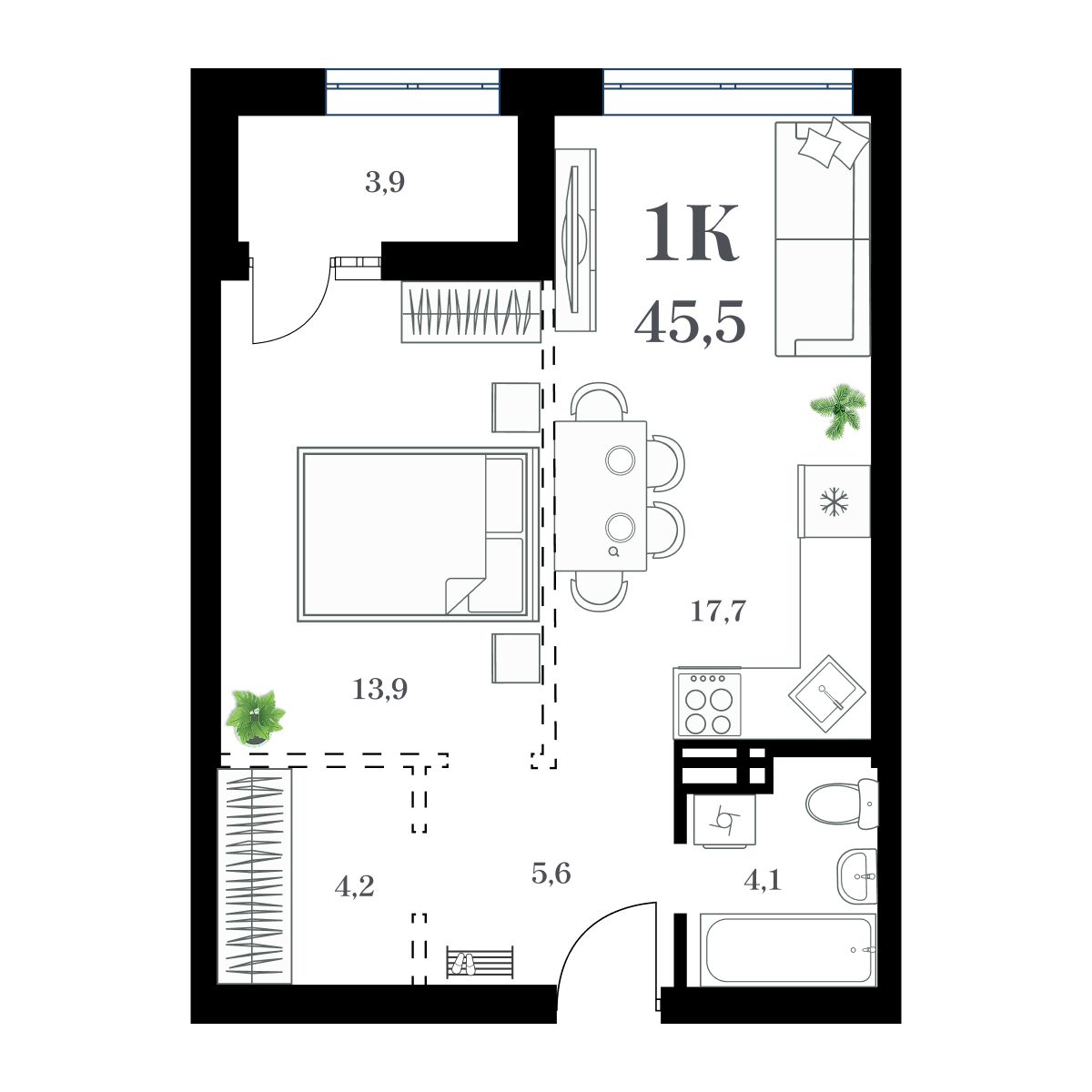 1-комнатная, 48.82 м², № 58 в Амурский