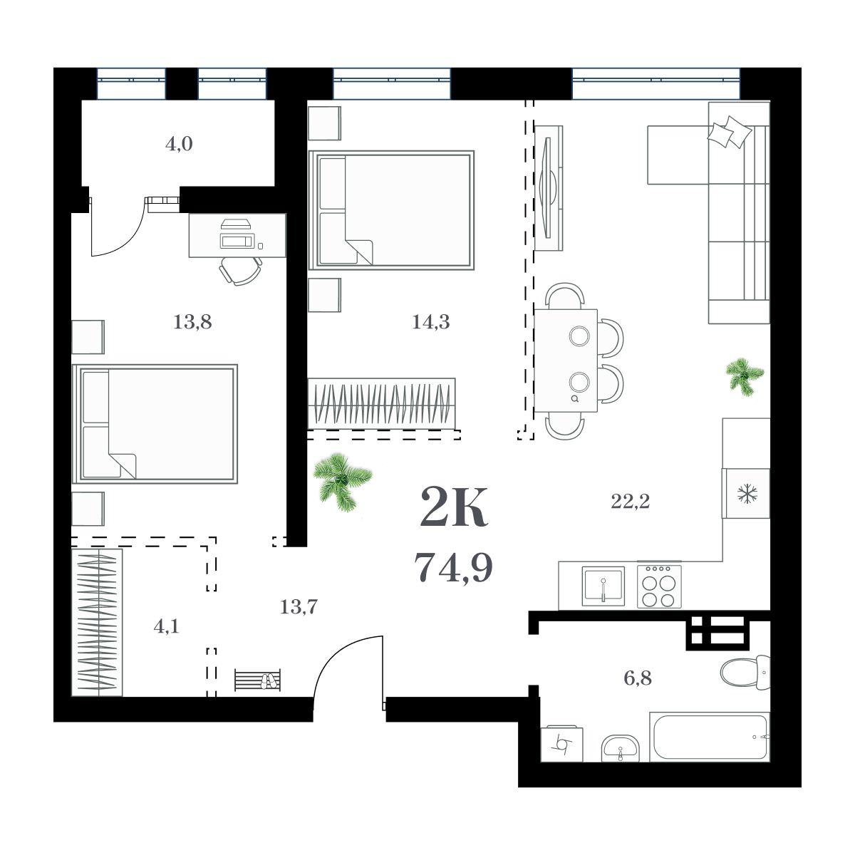2-комнатная, 78.64 м², № 36 в Амурский