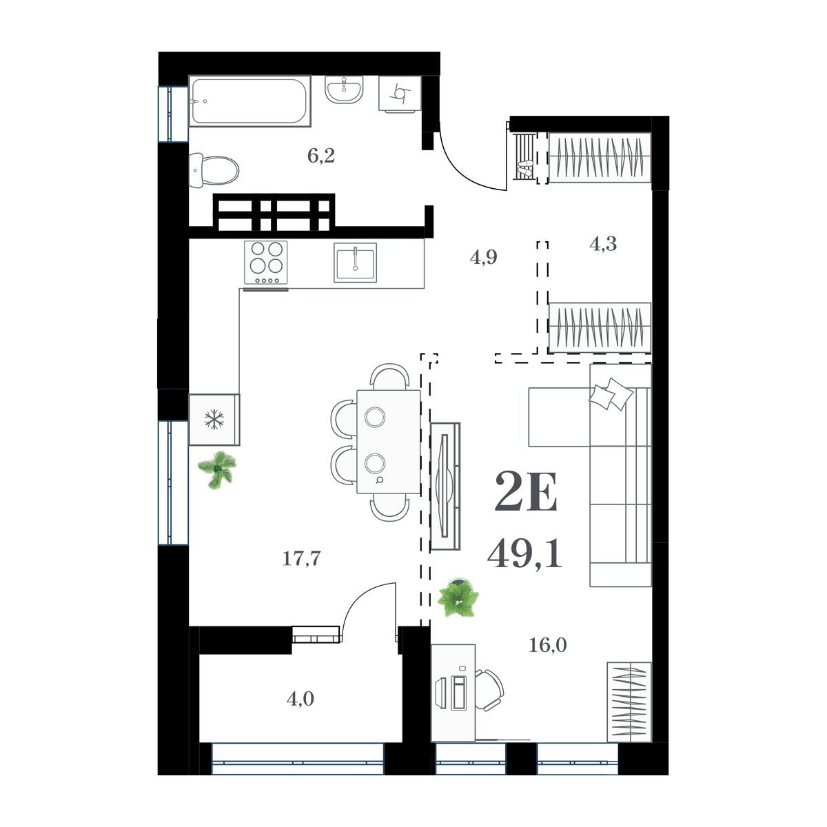 1-комнатная, 52.2 м², № 96 в Амурский