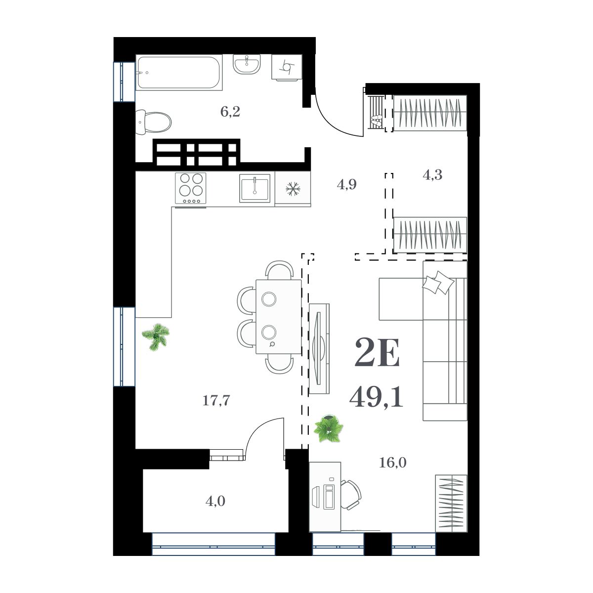 1-комнатная, 51.73 м², № 144 в Амурский